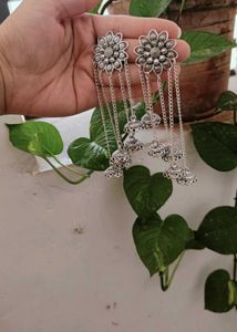 Silver Oxidised Hanging Long Earrings