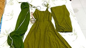 Olive Green Anarkali Suit Set