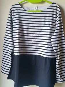 White Black Stripes Top With Frill Extender