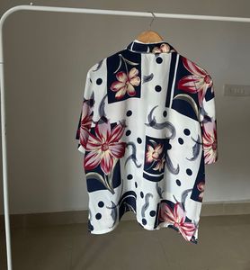 Silk Chiffon Floral Blue White printed Shirt