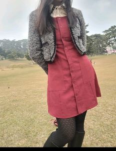 Kpop Pinafore Dress (Red)