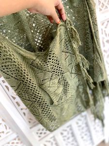 Boho Chic Olive Green Tassel Knitted Shrug D