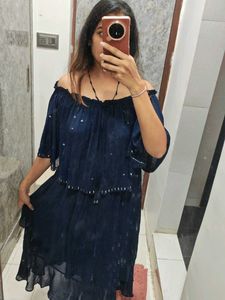 Navy Blue Off-Shoulder Dress