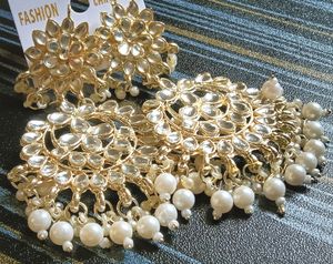 White Kundan Gold Plated Chandbali Earrings