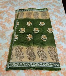 Pure Cotton Saree Olive Green