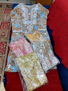 Pure Mul Cotton Chickenkari Top Bottom