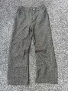 Gray Wide Leg Herringbone Pants