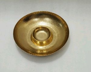 Snack And Dip Metal Server With Gold Finish