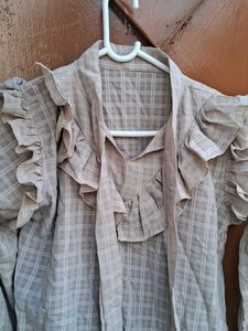 Ruffle Trim Plaid Blouse