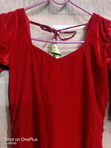 Hot Red Velvet Kurti With Back Design