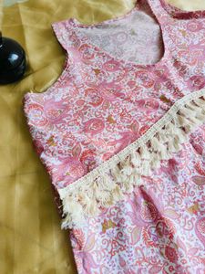 Sleeveless Floral Cotton Trendy Short Kurthi