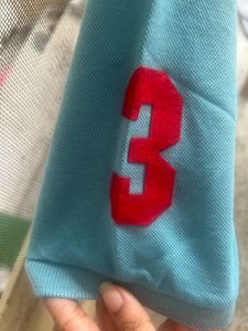 Brand New T Shirt Sky blue colour with red colour, print on right arm