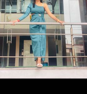 One Shoulder Satin Green Dress