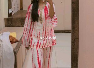 Red & White Kurta Set