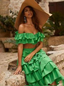 Green Ruffle Crop Top