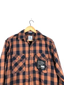 Brown &amp; Navy Plaid Flannel Shirt