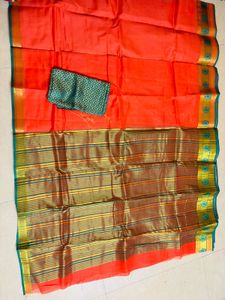Orange Silk Saree with Blouse piece