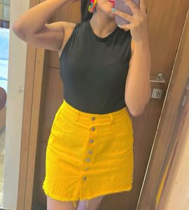 Sunny Yellow Denim Button-Front Mini Skirt