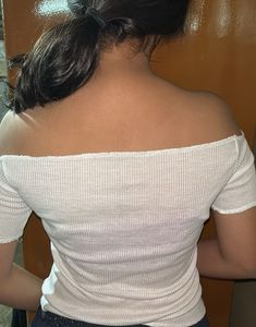 White Ribbed Off-Shoulder Top