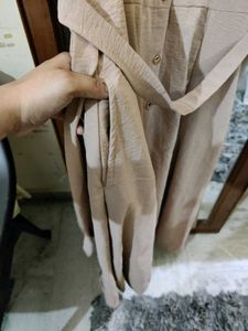 Beige Button-Down Midi Dress