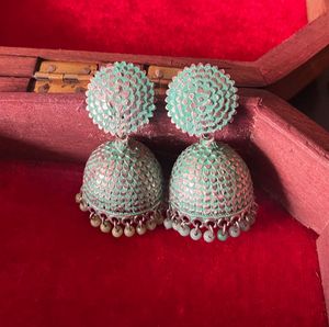 Cute Jhumka Earrings Sets, dark red &amp; green jhumk