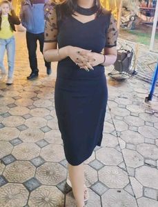 Black Dress with Polka Dot Sleeves