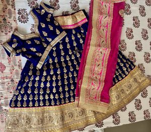 Heavy Embroidered Navy Blue Velvet Lehenga Choli