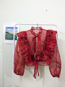 Red Floral Exaggerated Top