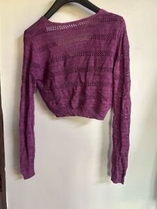 Purple Knit Cropped Tie Top