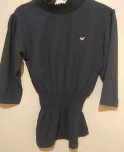 Elegant Gray Smocked Blouse