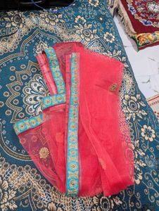 Teal &amp; Coral Embellished Lehenga Set