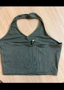 Olive Green Ribbed Halter Top