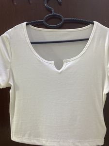 White V-Neck Crop Top - Size S