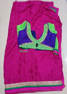 Pink Saree with contrast matching Blouse