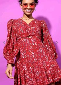 Red Mini Dress with Bohemian Print