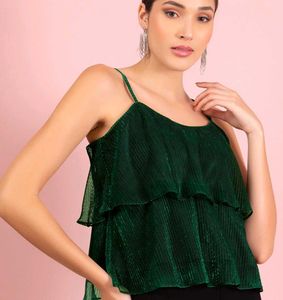 Trendy Shoulder Straps Top Green Colour