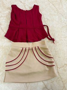 Girls' Red Top & Skirt Set