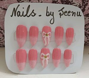 Press-On Nails - Pink Bow