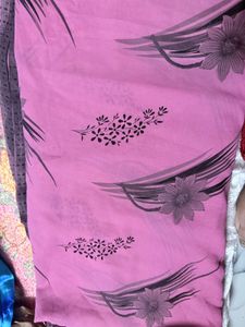 Pink Floral Print Saree - Fall attached