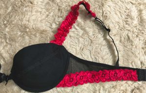 ❤️🖤Black Mesh Bra with Crimson Red Lace