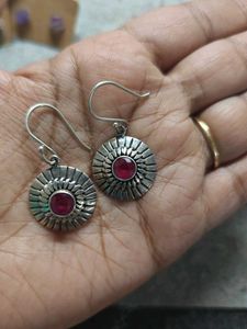 Red Stone 925 Silver Earrings