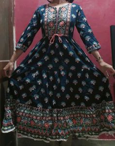 Floral Print Navy Blue Kurta