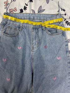 Cute Heart Embroidered Jeans