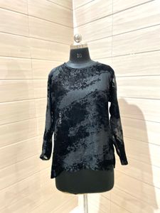 Party Black Velvet Abstract Print Top