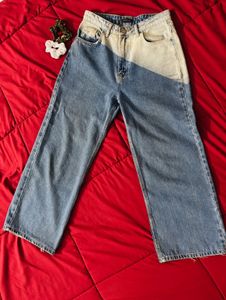 Two-Tone Wide Leg Jeans