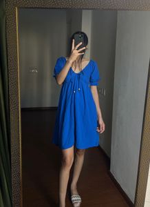 NEW LOOK A-Line Puff Sleeve Blue Dress