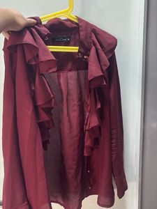 Burgundy Ruffle Detail Blouse