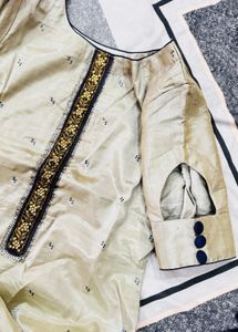 Elegant Beige And Blue Suit