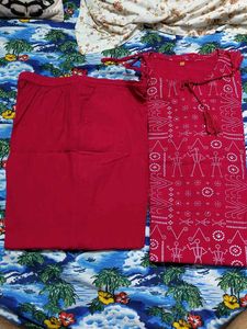 Red Printed Kurta Set