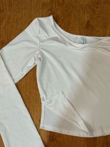 White One-Shoulder Long Sleeve Top